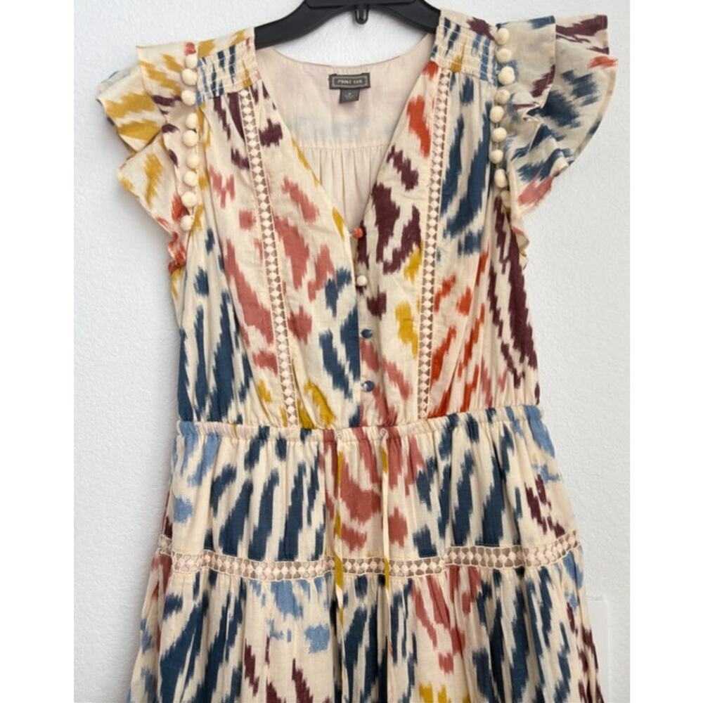J. Crew Point Sur Pom Pom Boho Print Cotton Midi Dress Size 4 - Picture 4 of 7